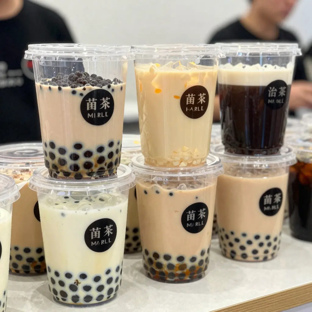 Clear Plastic Containers in Bubble Tea Shop