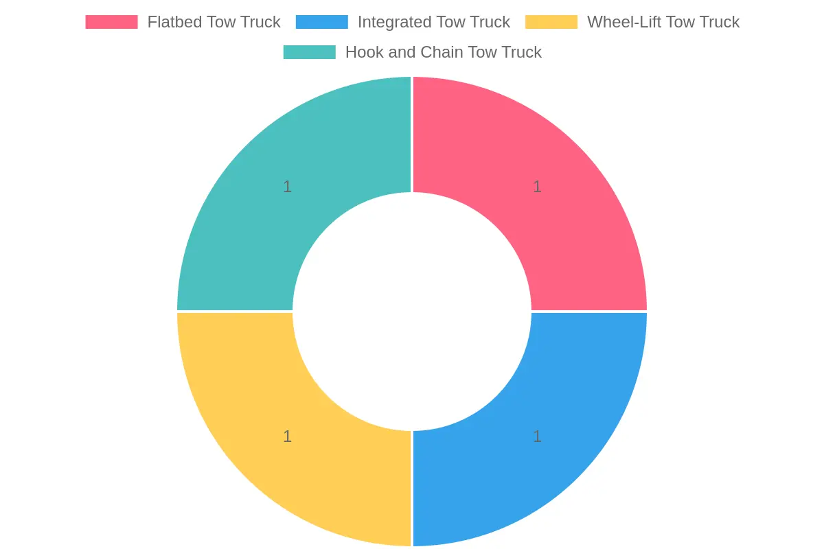 Image showcasing different types of tow trucks including Flatbed, Integrated, Wheel-Lift, and Hook and Chain