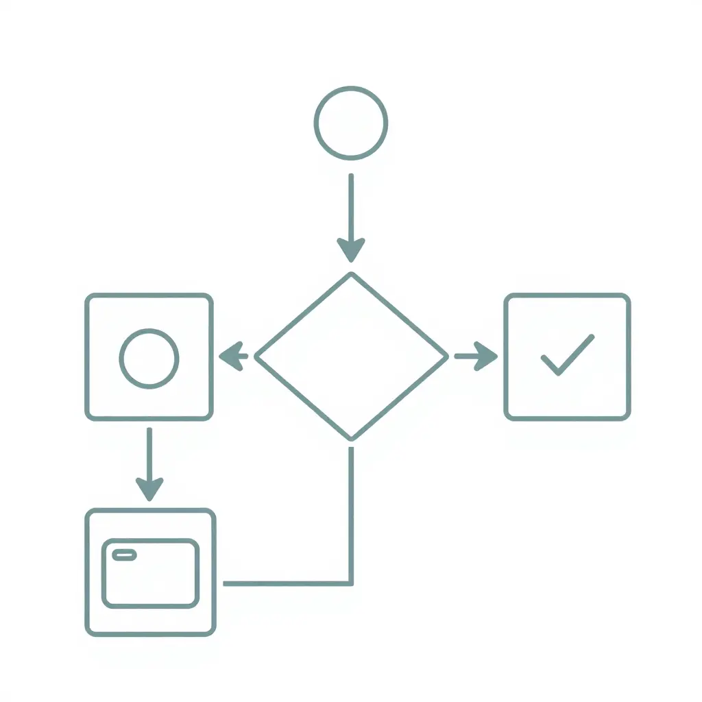 Flat 2D decision-flow diagram showing a start point leading into a decision diamond that branches into a cash path and a card path